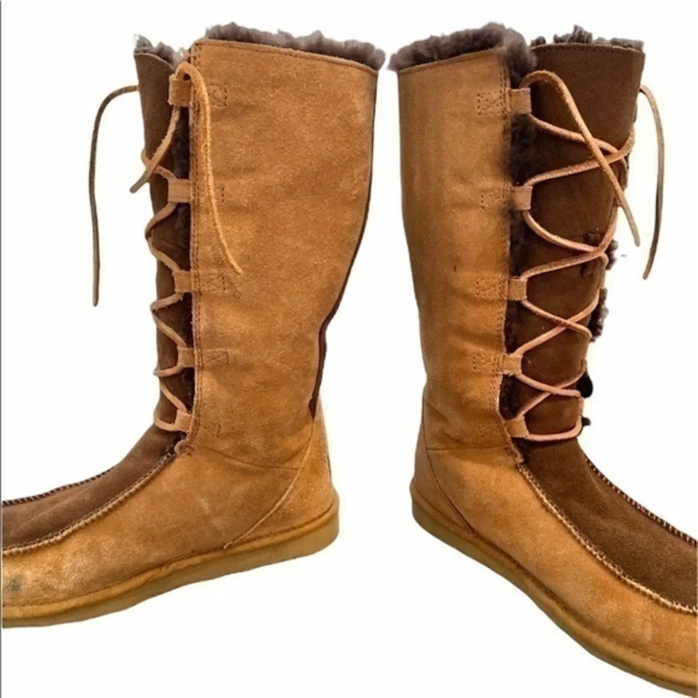 UGG Whitley Suede‎ Tan Brown Lace Up Winter Snow Boots Size 6